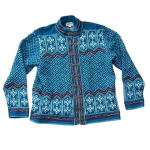 Vintage Norm Thompson Outfitters Fair Isle Sweater Embroidered Cotton Size Large